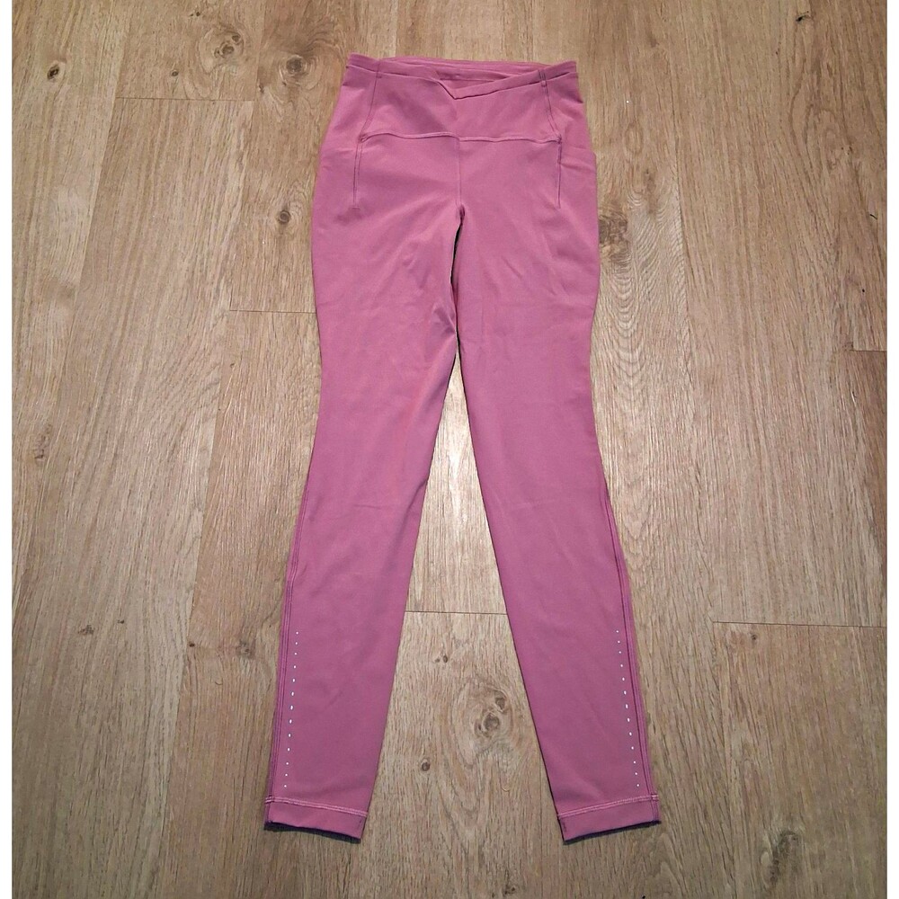 lululemon athletica Pink Solid Ankle Leggings 4 Elastic Waist Reflective